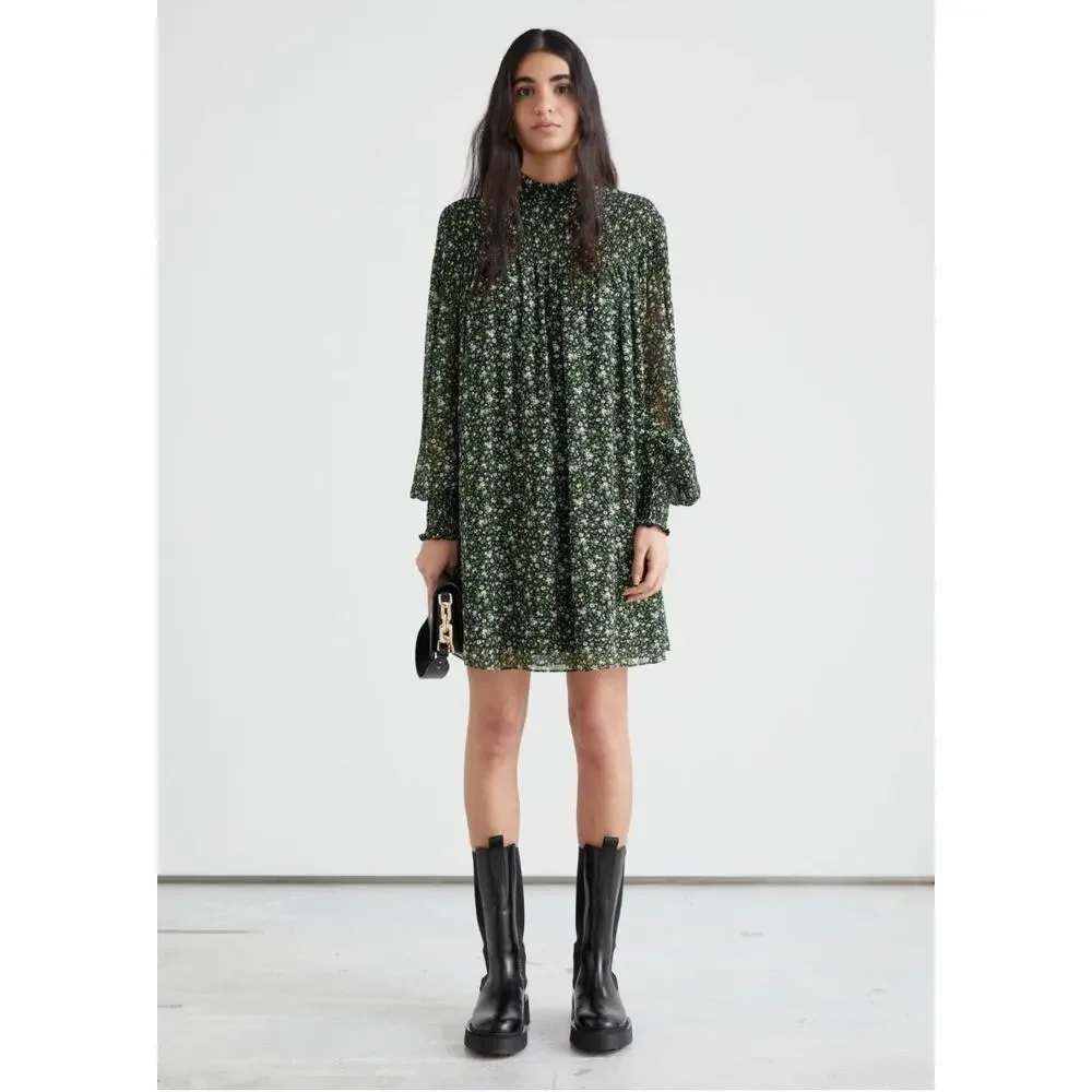 Reformation Brandi Mock Neck Mini Dress S in Coriander Green Floral - Picture 13 of 13
